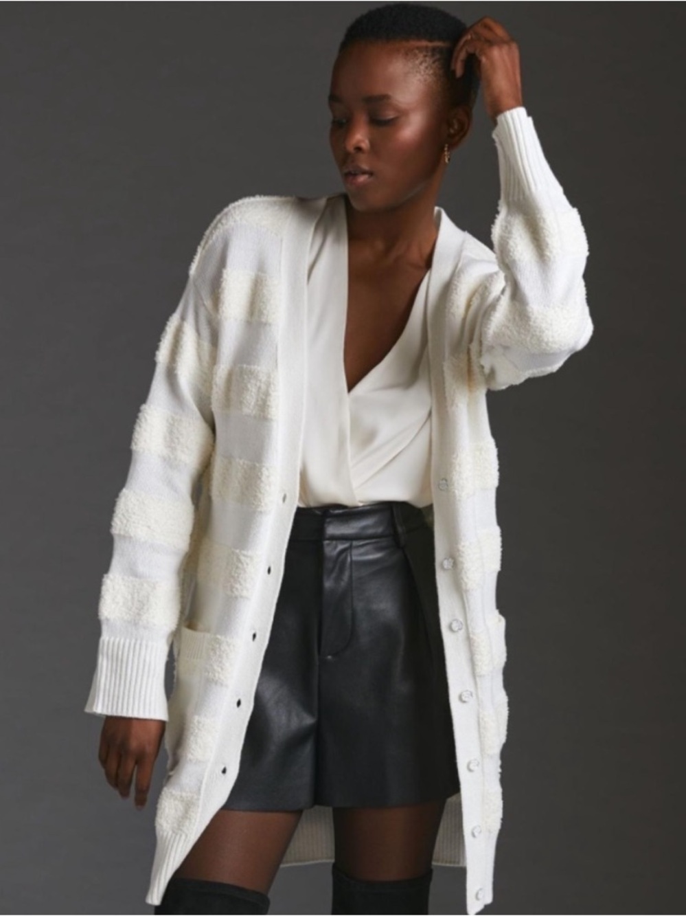 NEW NWT Anthropologie Daily Practice Women's Cream Stripe Long Cardigan Sweater